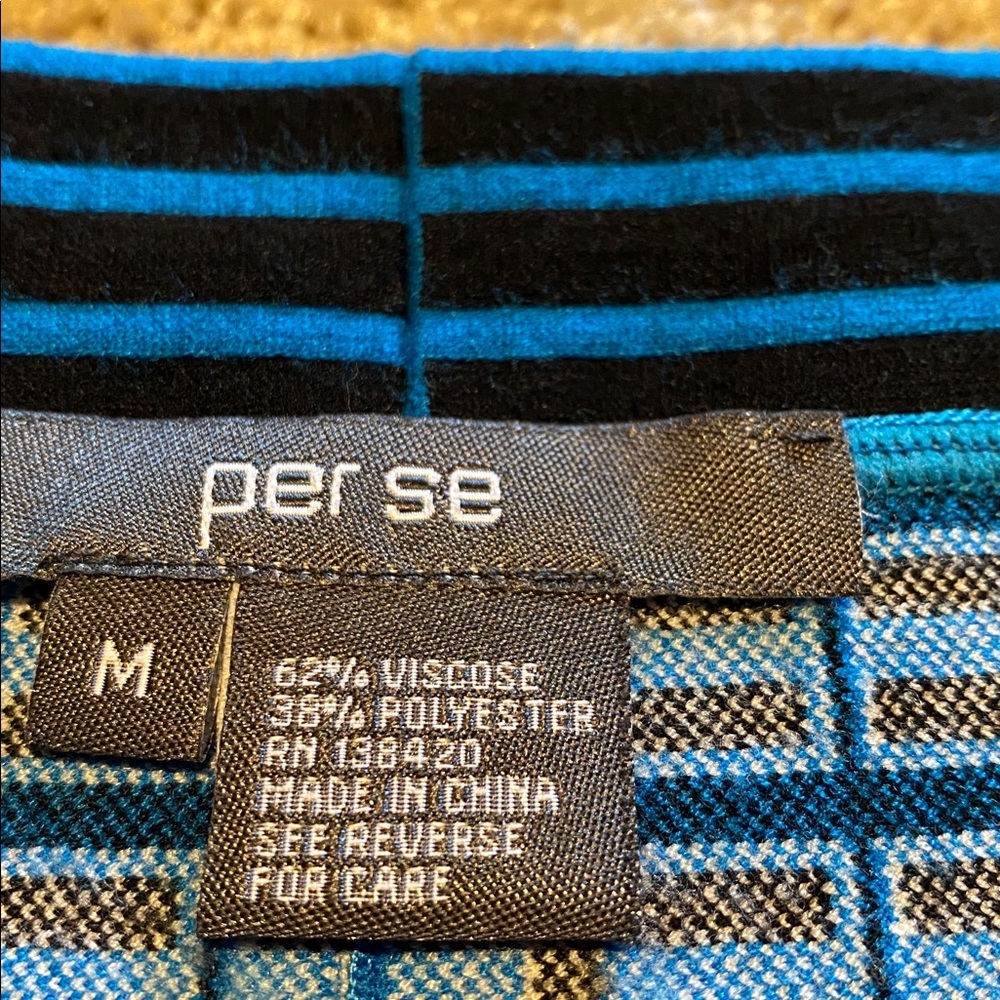 Per Se 2 Piece Matching Set Pull On Skirt & Tank Top Stretchy Blue Black Geo M - Picture 6 of 10